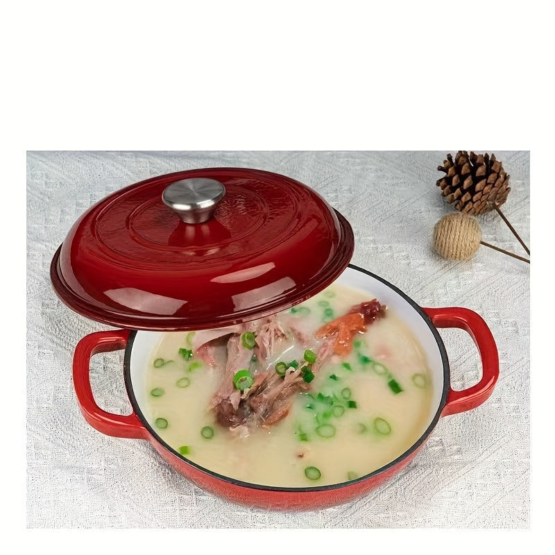 Versatile Enamel Cast Iron Braiser Casserole with Lid - Nonstick Shallow Dutch Oven for Stews, Soups, Seafood, and More!