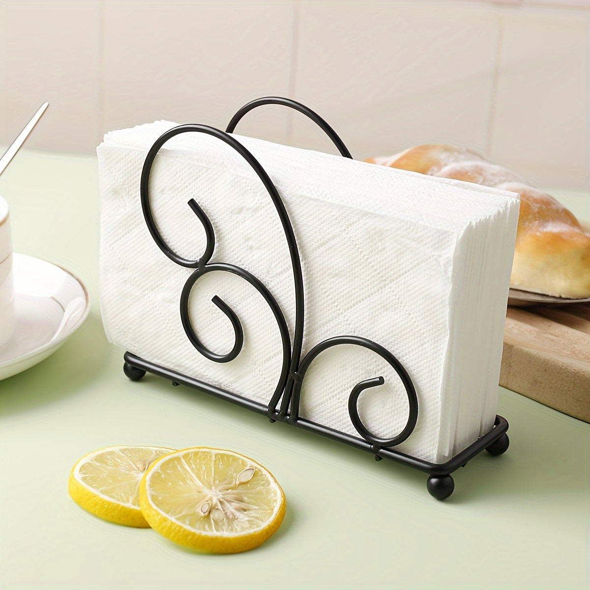 Classy napkin holder with vertical semi-circle design, ideal for kitchen and dining spaces in cafes and hotels.