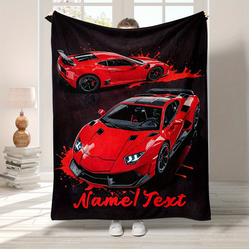 Create Your Own Red Sports Car Design Flannel Throw Blanket - Cozy, Lightweight, and Perfect for Home or Travel | Add Your Name for a Personal Touch | Versatile for All Seasons, Easy to Carry, Ideal for Office, Chair, or Bed