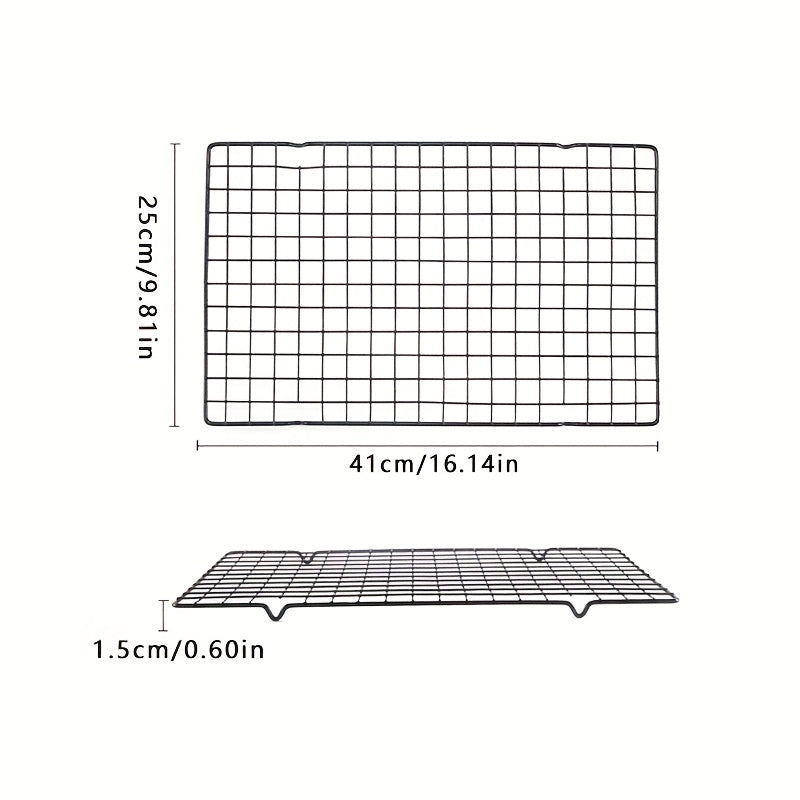 This cooking and baking metal cooling rack is made from durable steel carbon material with a non-stick paint coating. Perfect for use with cakes, breads, and barbecue turning, this kitchen cooking tool is ideal for all your baking needs.