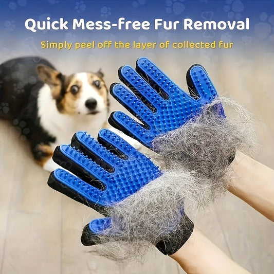 1pc Pet Grooming Gloves - Gentle Deshedding Brush for Dogs & Cats, Easy to Clean, Five Finger Design, Ideal for Long & Short Fur, Blue Silicone, Dog Grooming