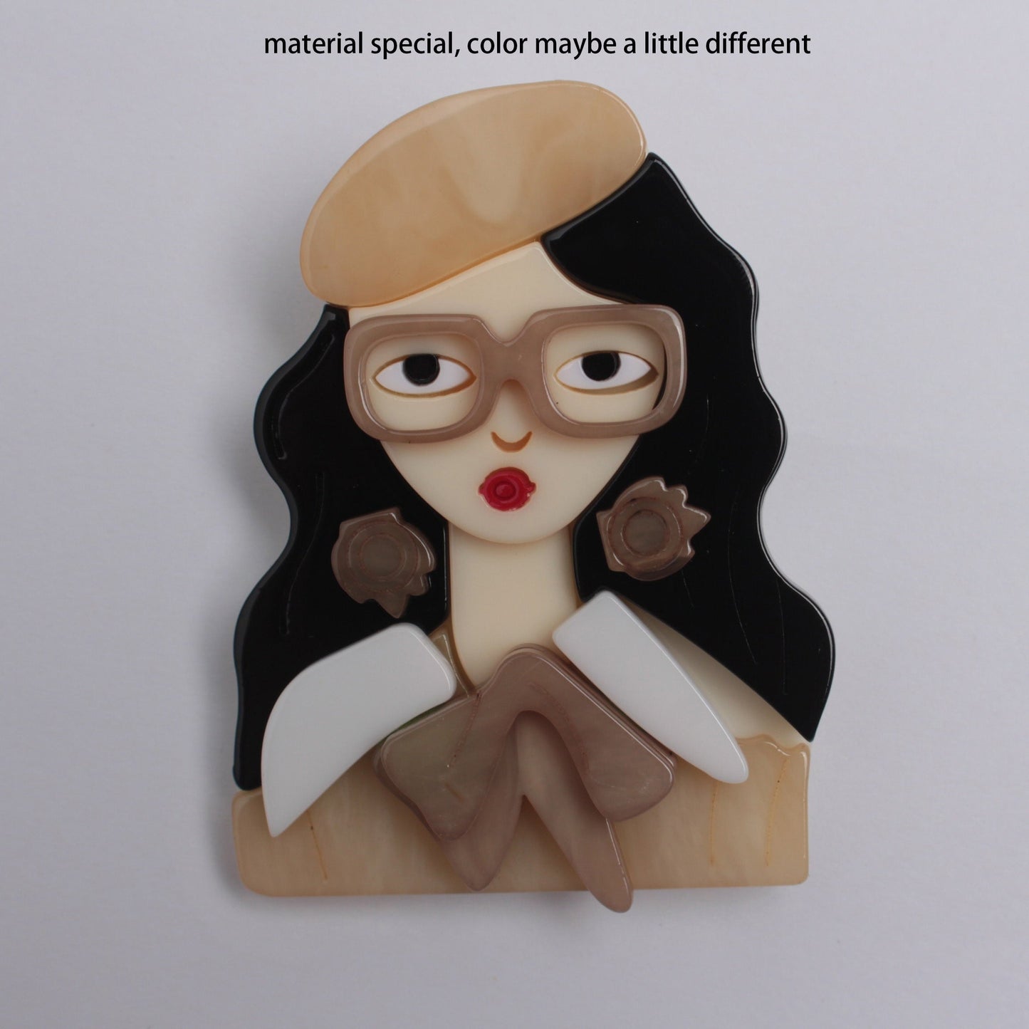 Chic and Simple Acrylic Girl with Glasses Brooch - A Touch of Quirky Elegance for Your Dresses, Sweaters, and Coats