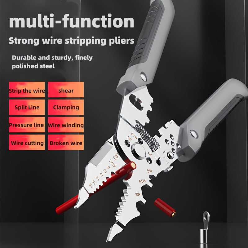 Multifunctional wire stripper pliers designed for electricians with special wire splitting and peeling capabilities, industrial wire wrapping and cutting functions, and universal wire