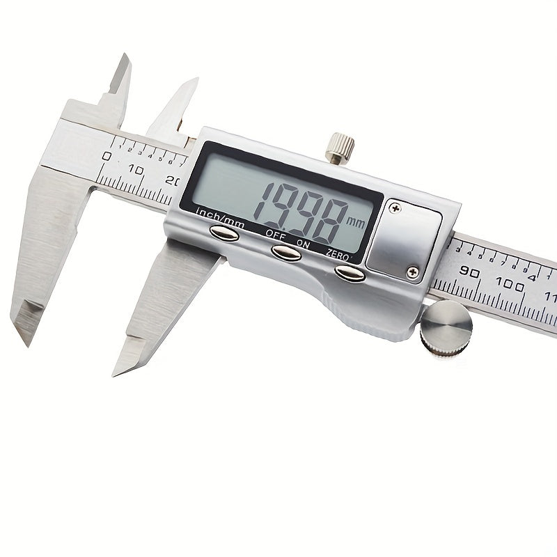 A 150mm stainless steel digital caliper with LCD display, also known as a 6-inch electronic vernier caliper, is a golden measuring tool with a digital caliper and thousandth scale ruler