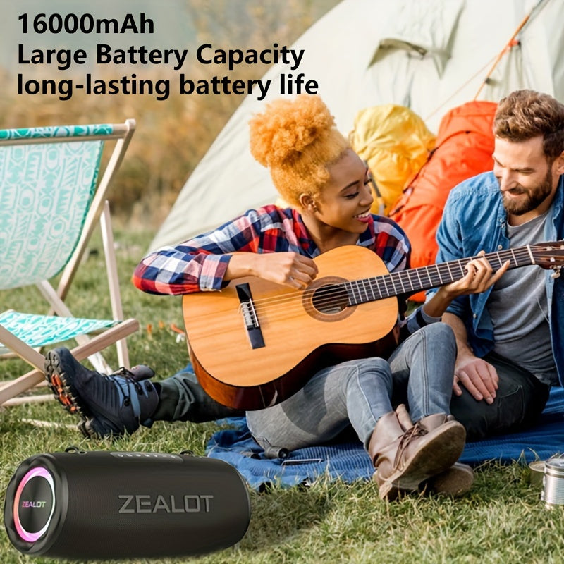 2024 Zealot 80W Портативный Уличный Сабвуфер с Ремнем на Плечо, HiFi Звук, Двойное Сопряжение, 16000mAh Батарея, 24 Часа Воспроизведения, Зарядный Кабель. Совместим с Мобильными Устройствами. Идеально.