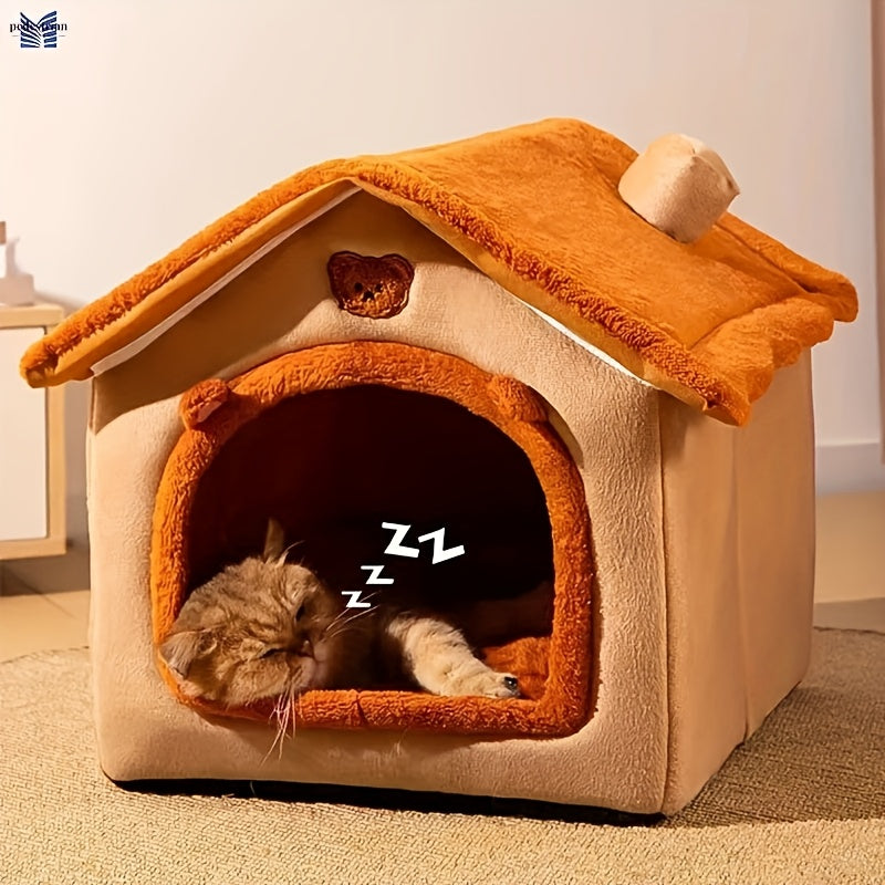 Cute Cat Pet House, washable and detachable, warm for winter, comfy for cats and dogs. Affordable and high-quality.