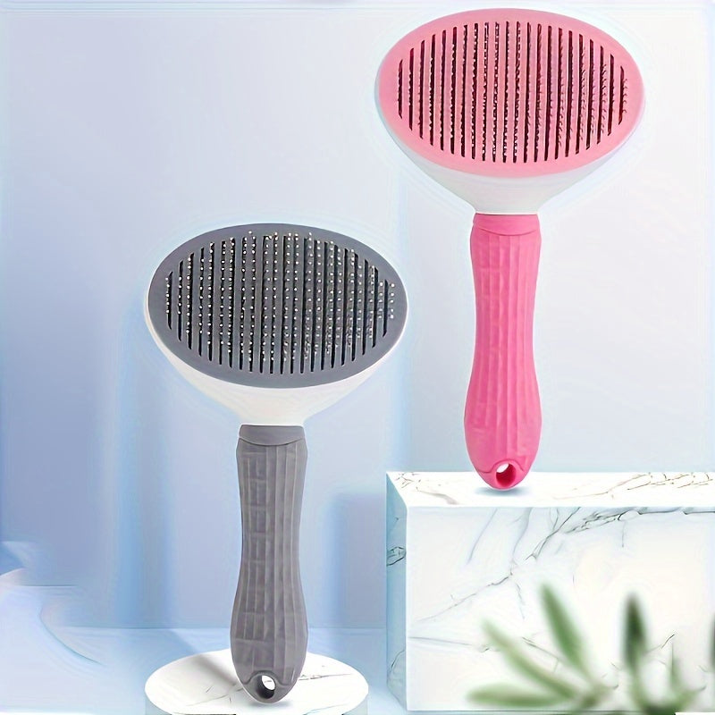 Self-cleaning deshedding comb for cats and dogs made of PP material with one-click hair removal and automatic floating design.