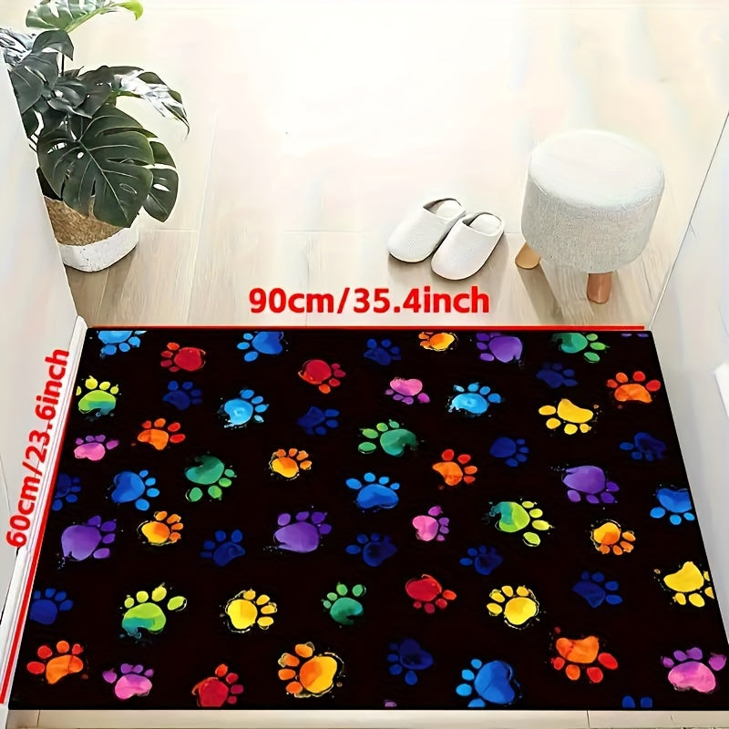 Vibrant Paw Print Door Mat with Non-Slip Backing - Resistant to Oil, Water, and Stains, Perfect for Entryways, Kitchens, Living Rooms, Laundry Rooms, and Bathrooms - Easy to Clean Polyester Rug for Home Décor