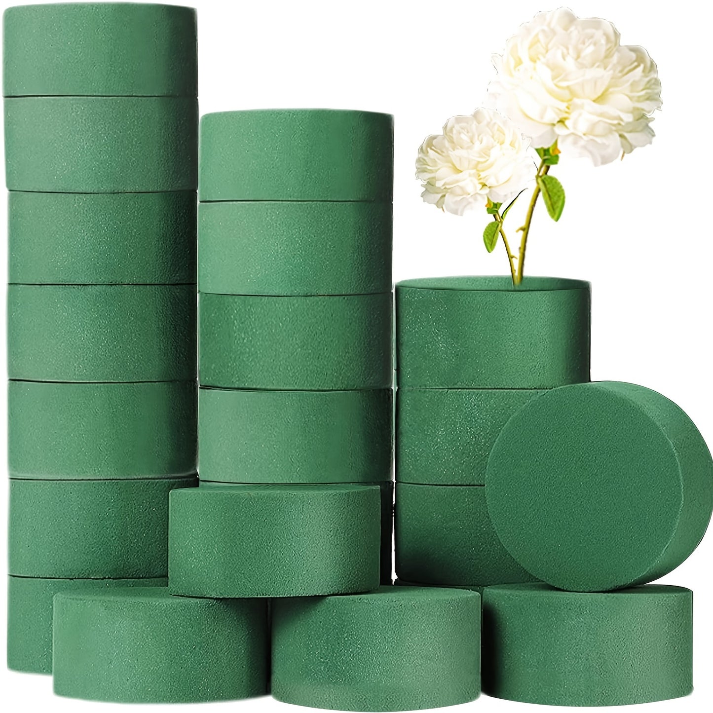 20 green floral foam blocks, 7.62cm round, perfect for fresh and silk flowers, weddings, art projects, and parties.