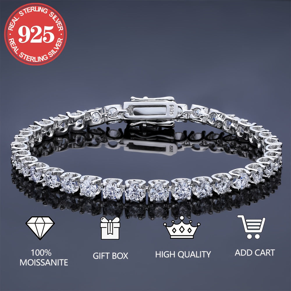 Hip Hop Style Jewelry Bracelet for Women, featuring a 925 Silvery Moissanite. Perfect Wedding Gift. Comes with a Gift Box.