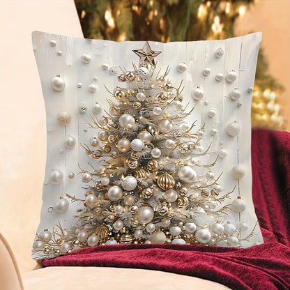 Deluxe Christmas Tree Pillow Cover, 1pc; 44.96x44.96cm; Contemporary Style; Double-Sided Printing; Reversible; Zipper Closure; Machine Washable; Polyester; For Sofa and Living Room Décor.