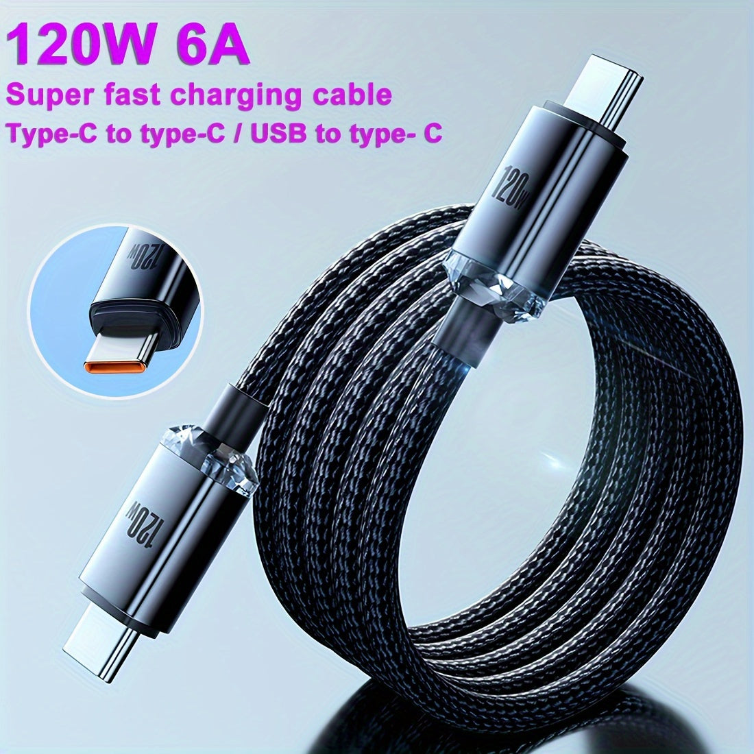 Fast charging USB C cable for Samsung, Xiaomi, Redmi, Huawei, Android, OPPO, MacBook Pro, and iPad Pro.