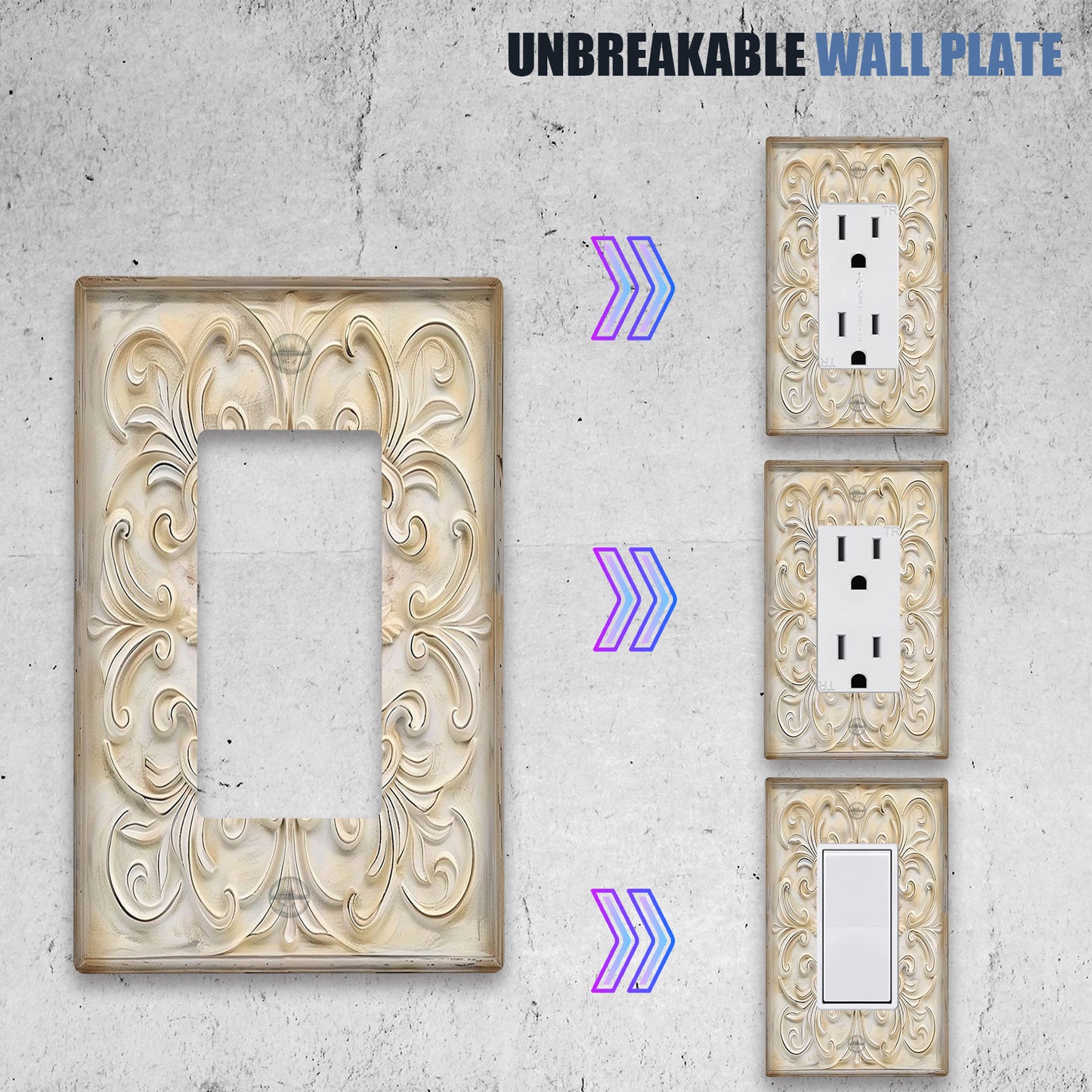 1pc Ivory French Pattern Decorative Light for Switch Cover, 1-Gang/2-Gang Wall Plate - Artistic Home Decor for Bedroom and Kitchen, Adds Artistic Touch to Switch Covers.