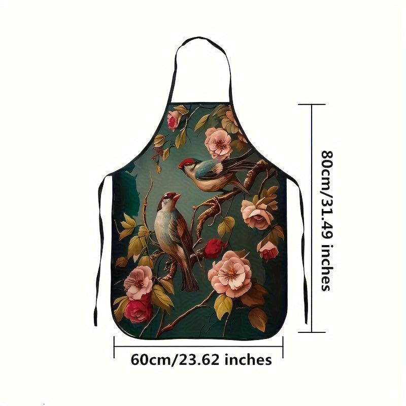 1 ta 100% polyesterdan yasalgan, oshpazlik va uy ishlariga mo'ljallangan, sozlanadigan bo'yinli gullar va qushlar printli apron