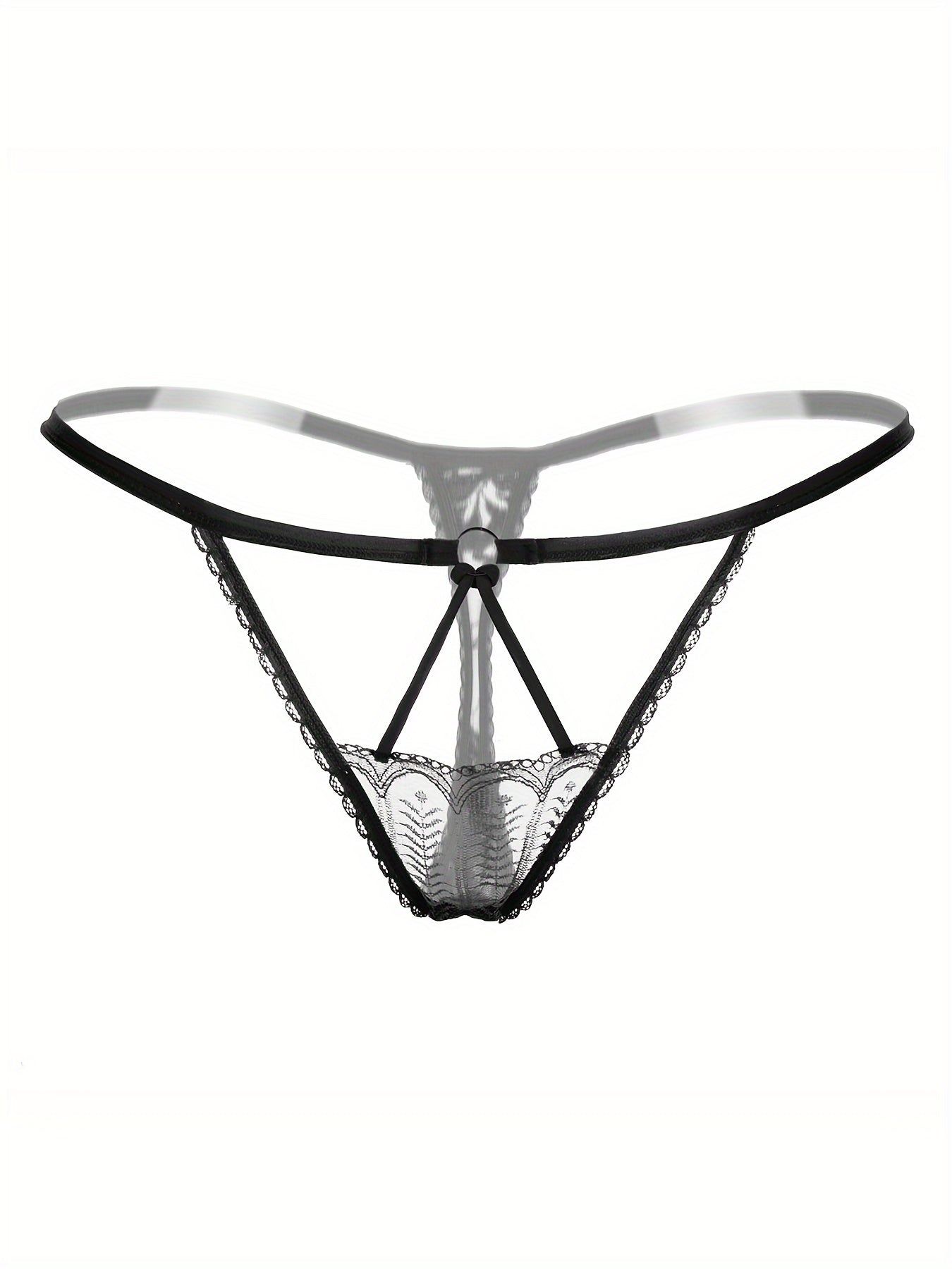 Women's sexy lingerie includes a mesh strappy thong with hollow out low waist design.