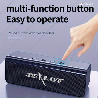 ZEALOT S31 5W*2 Wireless Speaker with Dual Pairing, 10-hour playtime, high-fidelity sound, booming bass, and compatibility with smartphones, tablets, and TVs. Includes charging and aux