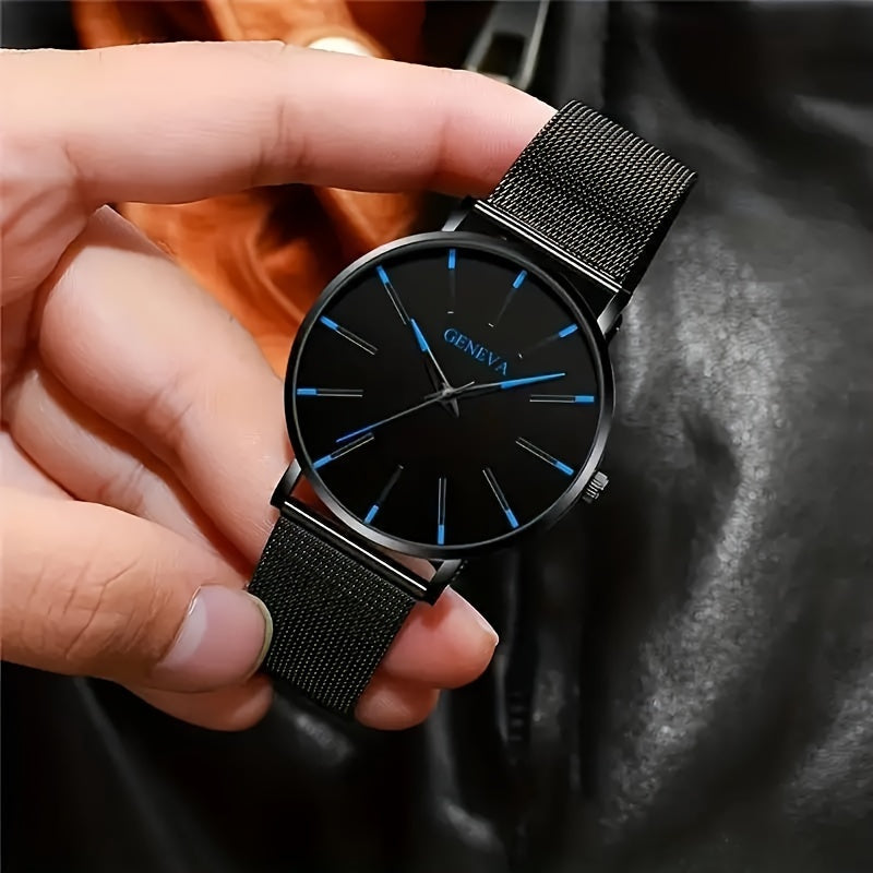 Stylish Men's Quartz Watch with Avant-Garde Design, Alloy Mesh Band, Non-Water Resistant, Round Zinc Alloy Case, Elegant Electronic Sports Watch - Perfect for Gifting