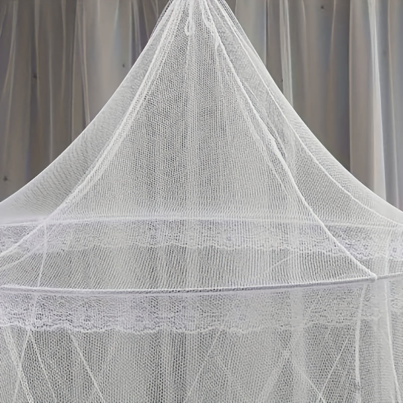 This black dome mosquito net features lace trim, a top and door ribbon, and ruffles. It is suitable for single, double, and queen beds, and makes a stylish addition to any bedroom decor. Made from polyester fabric weighing 200-250g, this net does not