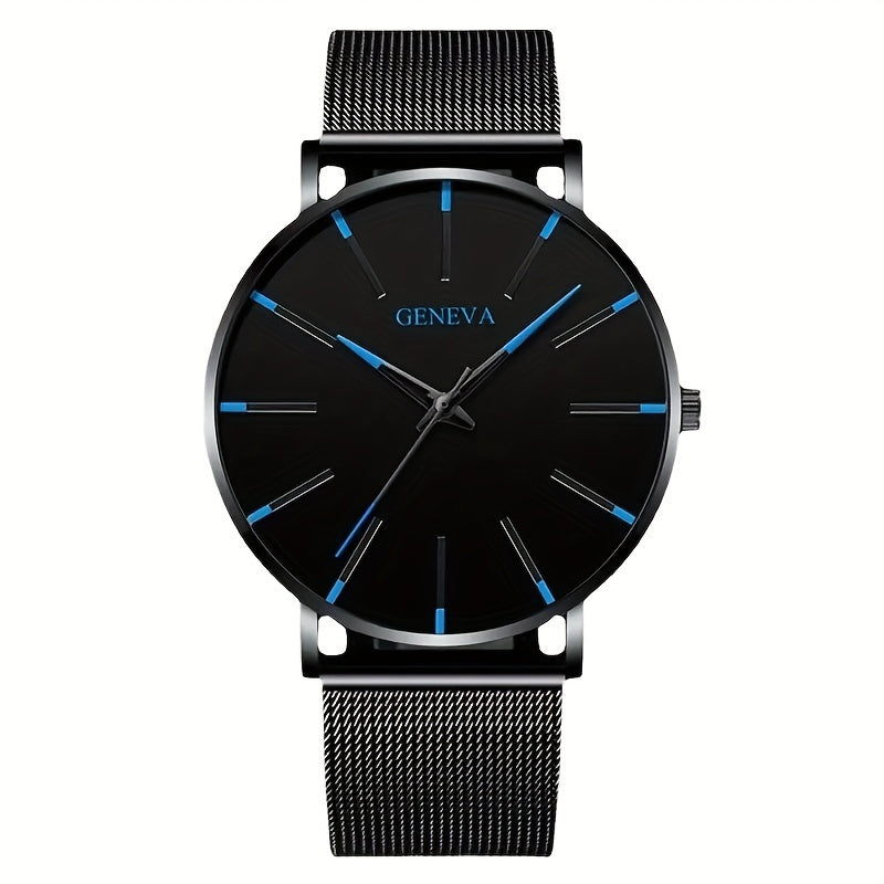 5-piece set of men's sports casual style round dial mesh strap quartz watch & bracelet. Perfect gift for Father's Day, Valentine's Day, Ramadan, and graduation season. Ideal for friends.