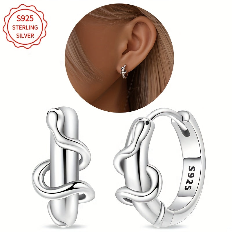 Elegant and simple 925 Sterling Silver snake earrings weighing 4g/0.14oz. Perfect accessory for parties, travel, birthdays, or as a fashion jewelry gift for ladies. Great for DIY projects.