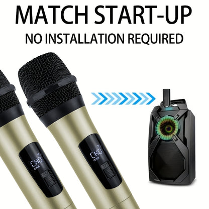 W2 Wireless Rechargeable Microphone for Home KTV and Outdoor singing, Handheld Mic System with Metallic Finish