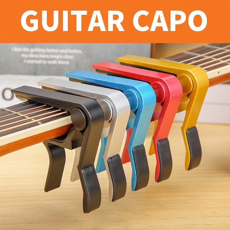 Aluminum alloy guitar capo for acoustic, classical, electric guitars and ukuleles, quick change with tone adjustment.