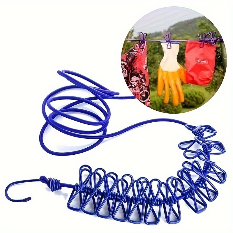 Windproof Clothesline with 12 Clothespins, Portable Retractable Laundry Rope, 185cm/72.8in for Indoor and Outdoor Use, Includes 1pc