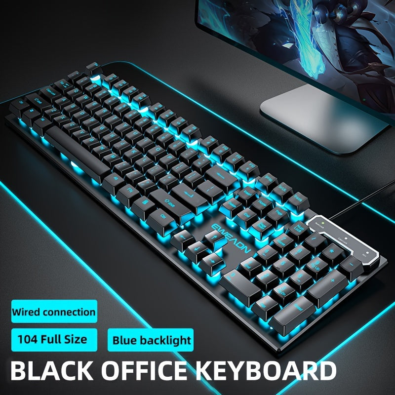 White EWEADN GX30Z Wired Gaming Keyboard with LED Rainbow Backlit, 104 Keys, Mechanical Feel, Numeric Keys, for Game and Office on Windows Laptop PC.