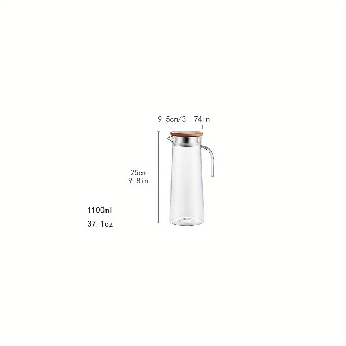 Water Pitcher With Lid, 37.1oz/54.1oz Capacity, Heavy Duty Drink Pitcher with Stainless Steel or Wooden Lid, Ideal for Serving Juice, Bubble Tea, and Other Summer Beverages. Perfect Addition to your Kitchenware Collection, Great Gift Idea for Birthdays.