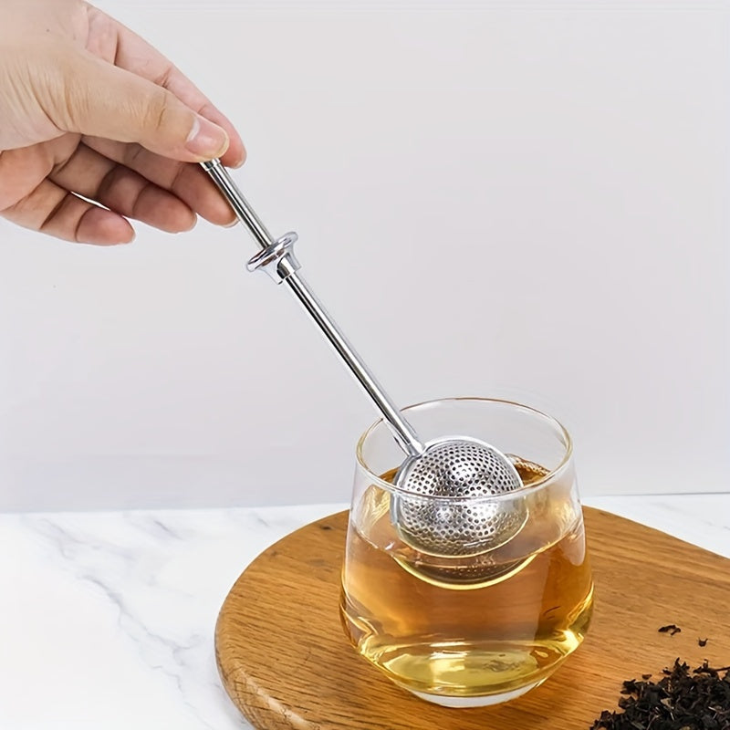 Essential Kitchen Tool: Telescopic Round Ball Tea Infuser, Perfect for Loose Leaf Teas, Stainless Steel Long Handle for Ideal Brewing