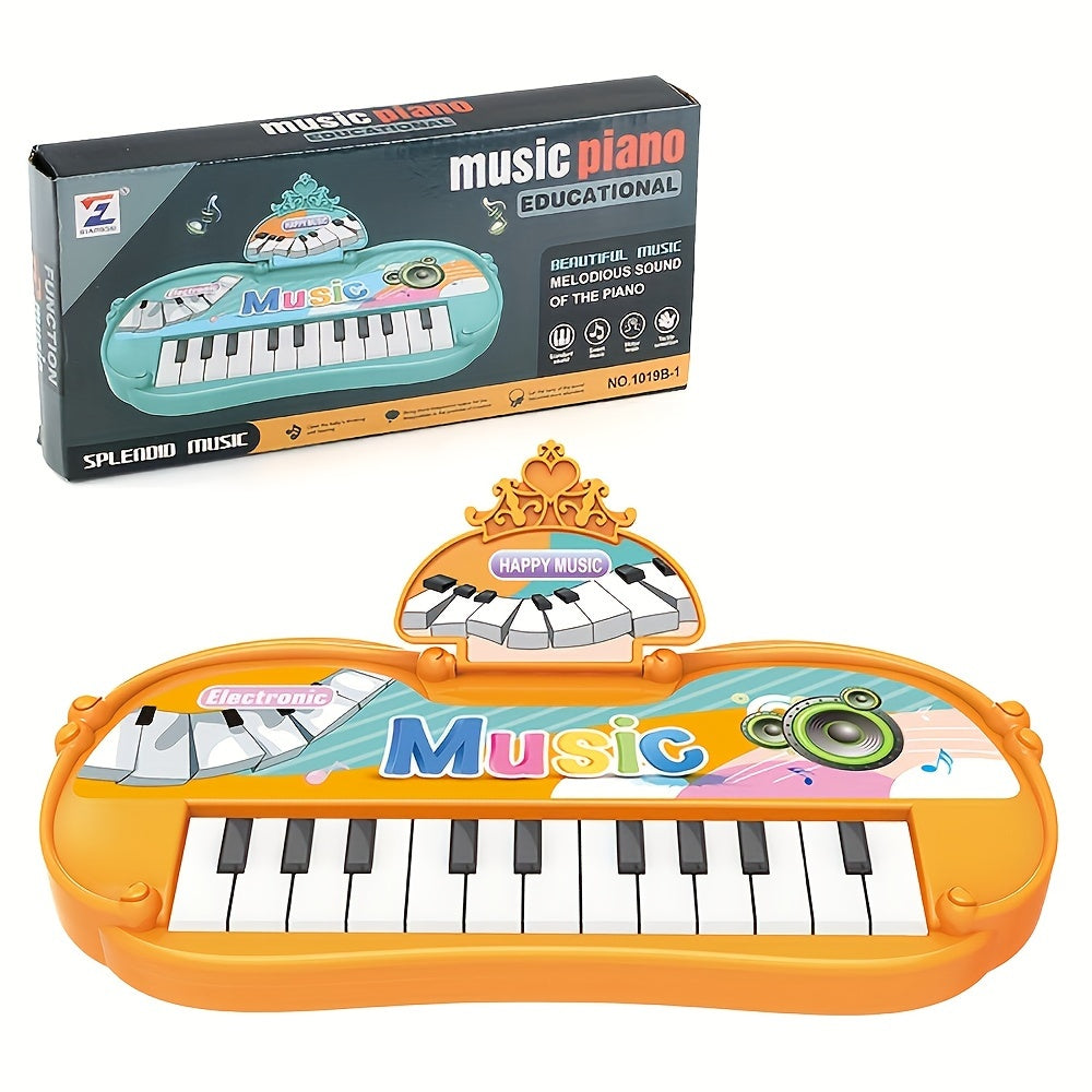 Battery powered electronic keyboard toy with 13 keys. Features smooth design, musical and educational functions, and is available in multiple colors. Made of ABS material. Great festive