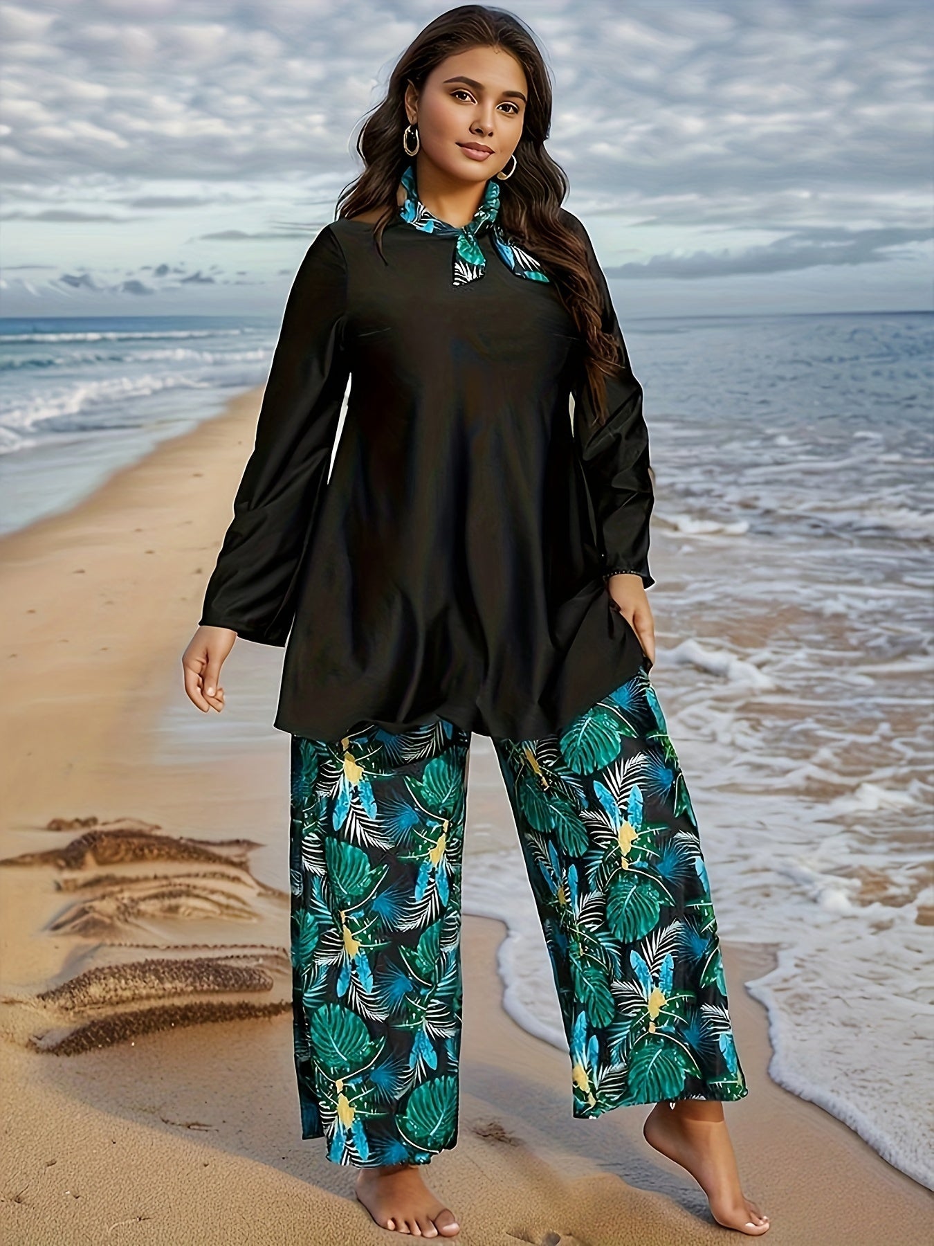 Middle East swimsuit for women, loose-fitting with long sleeves, full body coverage, and slimming design.