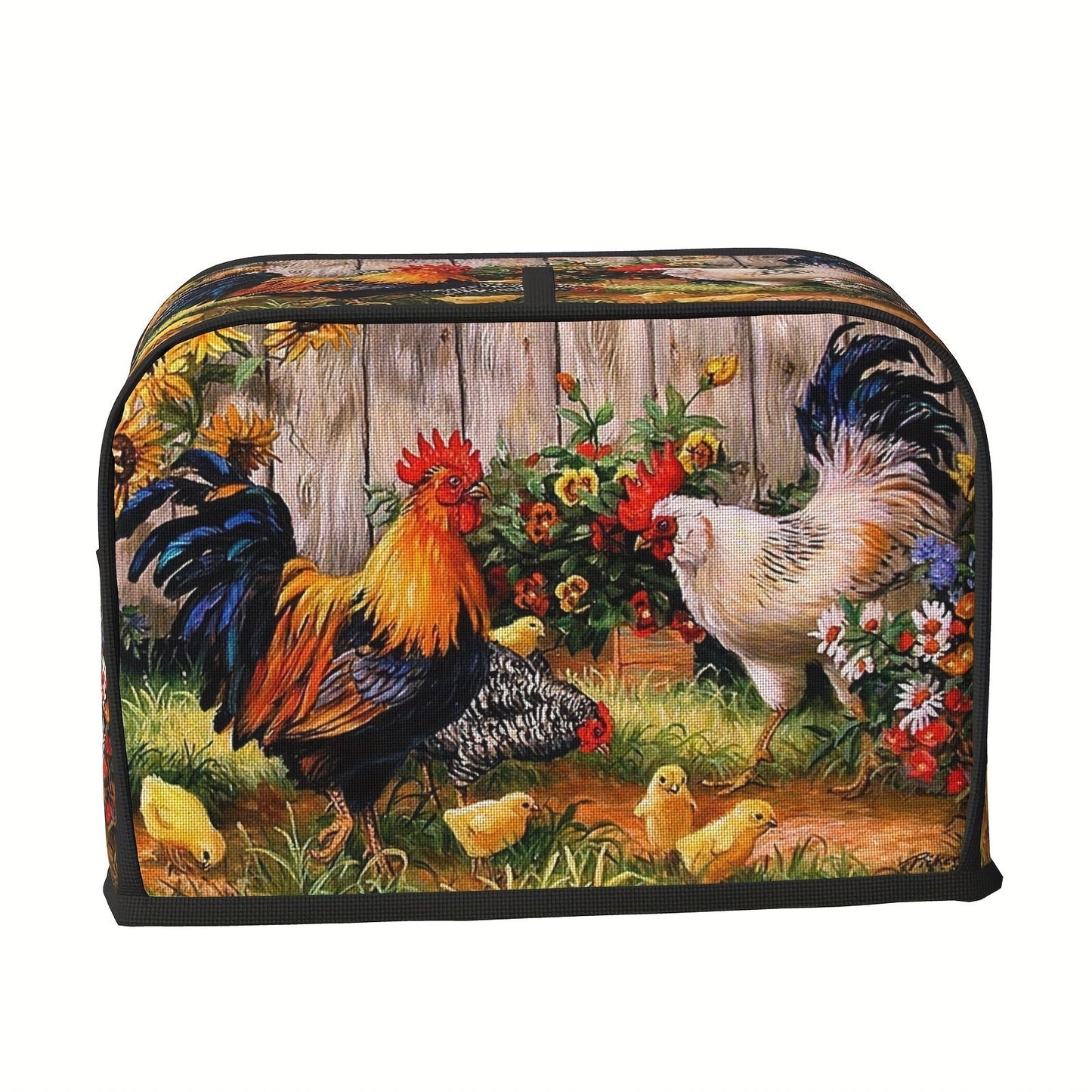 Protect your 2 slice wide slot toaster with this rooster patterned cover. Keep dust, fingerprints, and grease at bay while preventing sputtering. This machine washable cover requires no electricity, making it an ideal gift for women.