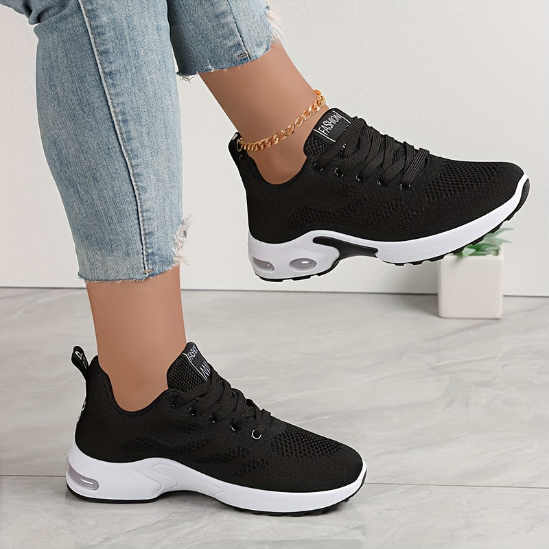 Women's Low-Top Air Cushion Sneakers in Black, Burgundy, & Pink with Shock-Absorbing, Breathable Fabric. Ideal for Outdoor Sports & Daily Wear. Lightweight and All-Season with Lace-Up and