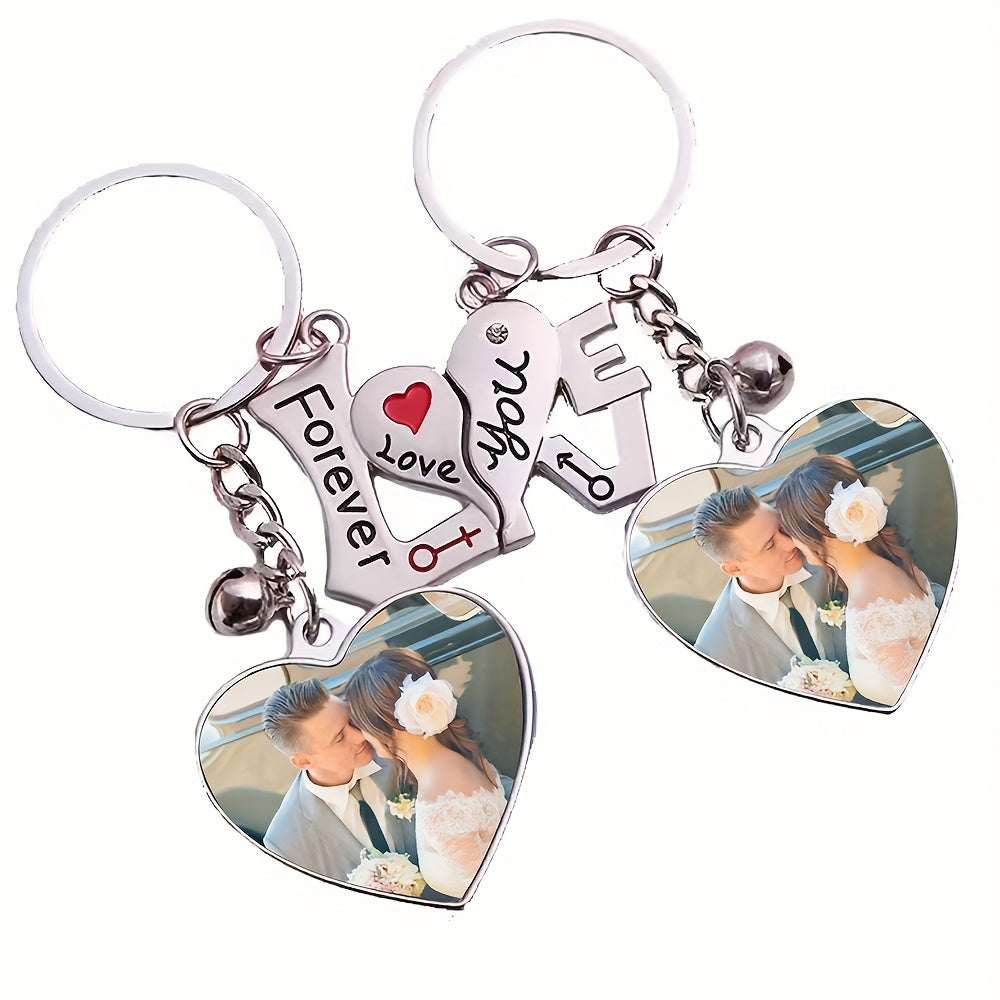 Customizable Couple Keychain With Personalized Photos - Heart-Shaped Love Charms - Perfect Gifts for Weddings, Anniversaries, and Valentine's Day - Durable Metal Frame - Suitable for Ages 14+