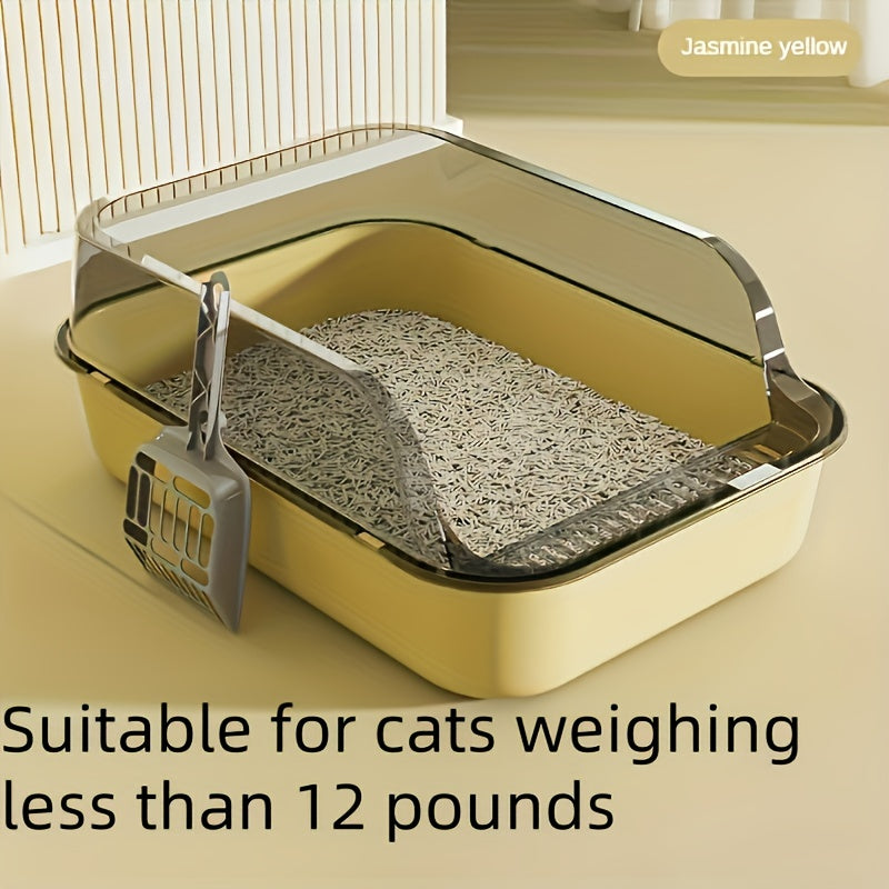 Medium-sized cat litter box with shovel for cats under 5.44 KG and small animals - Durable plastic, square design with high edge and splash guard - Easy-to-clean.