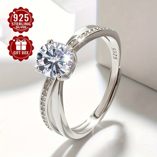 Adjustable Vana Ring in 925 Sterling Silver with Synthetic Cubic Zirconia, Elegant and Alluring, Silver Plated, Ideal for Wedding and Gifting, Perfect Valentine's Day Gift, Versatile for All Seasons (Approx. 2.85g)