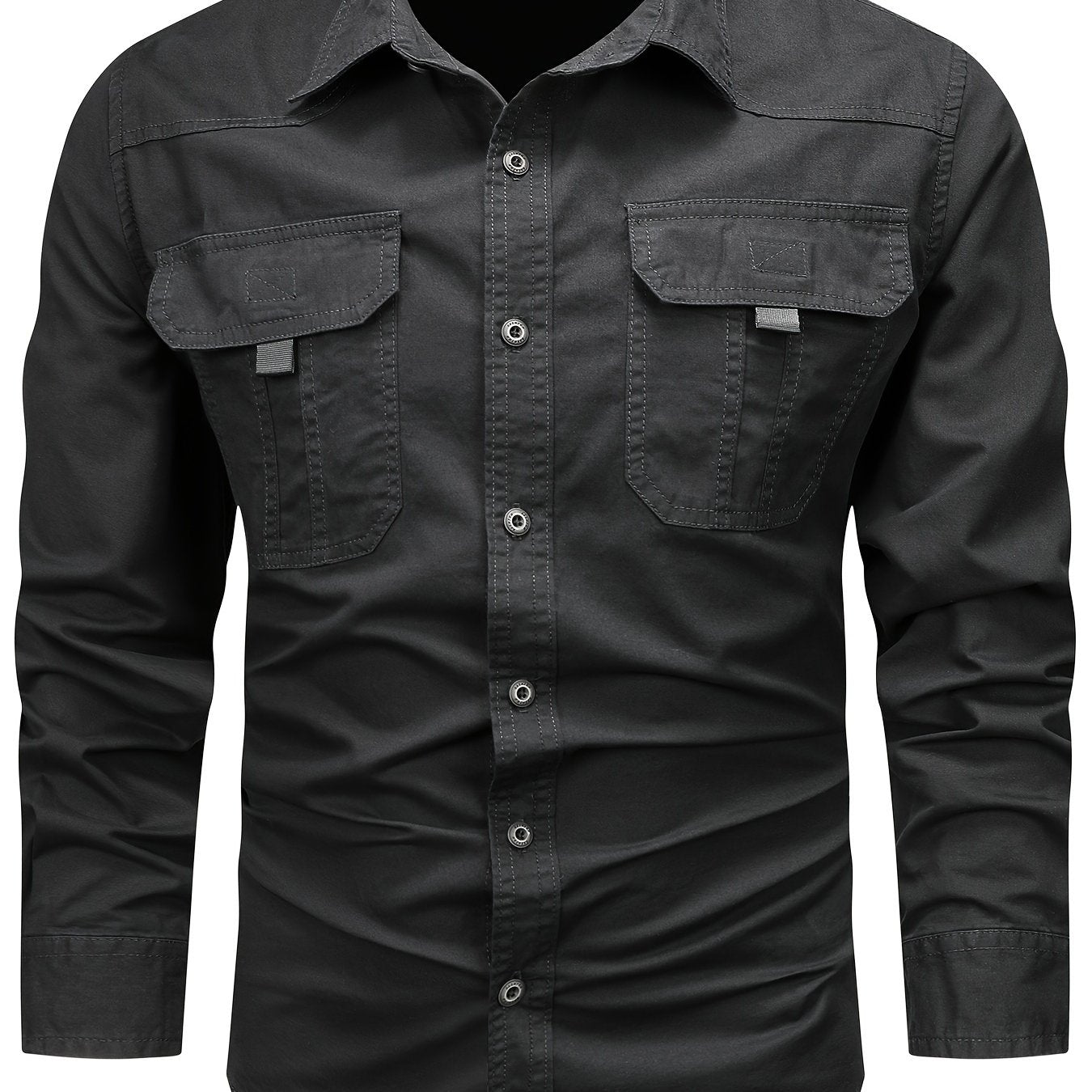 Men's Cotton Cargo Shirt with Large Pockets, Ideal for Outdoor or Casual Wear, Machine Washable