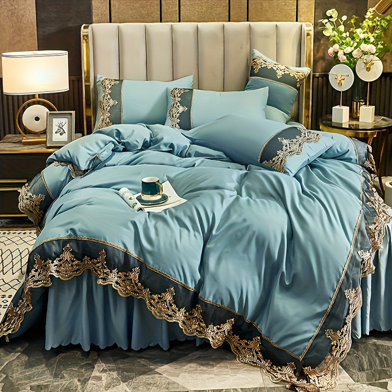 Lace bedding set in various colors with quilt cover and matching pillowcase. Available in two or three piece set.