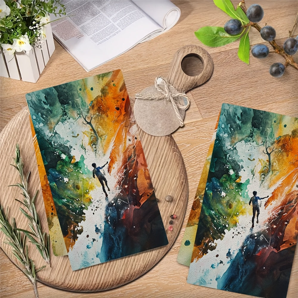 Get your hands on these 2 vibrant abstract art kitchen towels! Made from ultra soft and highly absorbent polyester, these dish hand towels are perfect for everyday use. With measurements of 40.64x60.96 cm, they are machine washable and ideal for holiday