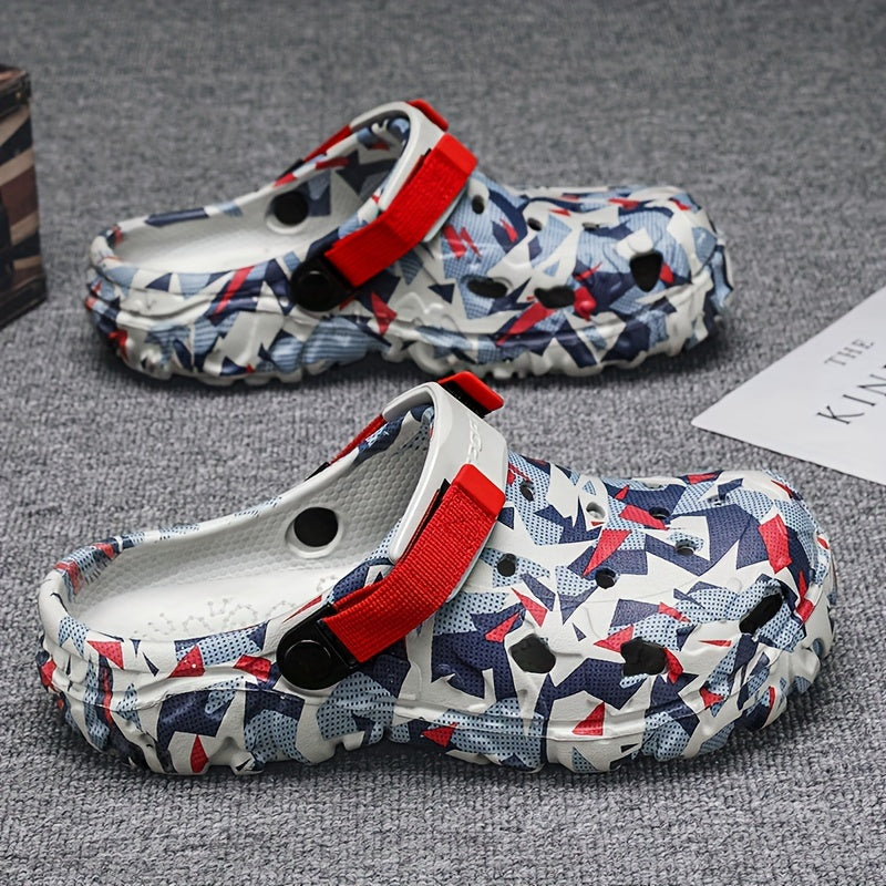 Trendy color block clogs for men with non-slip, durable design and anti-odor features, ideal for summer wear.