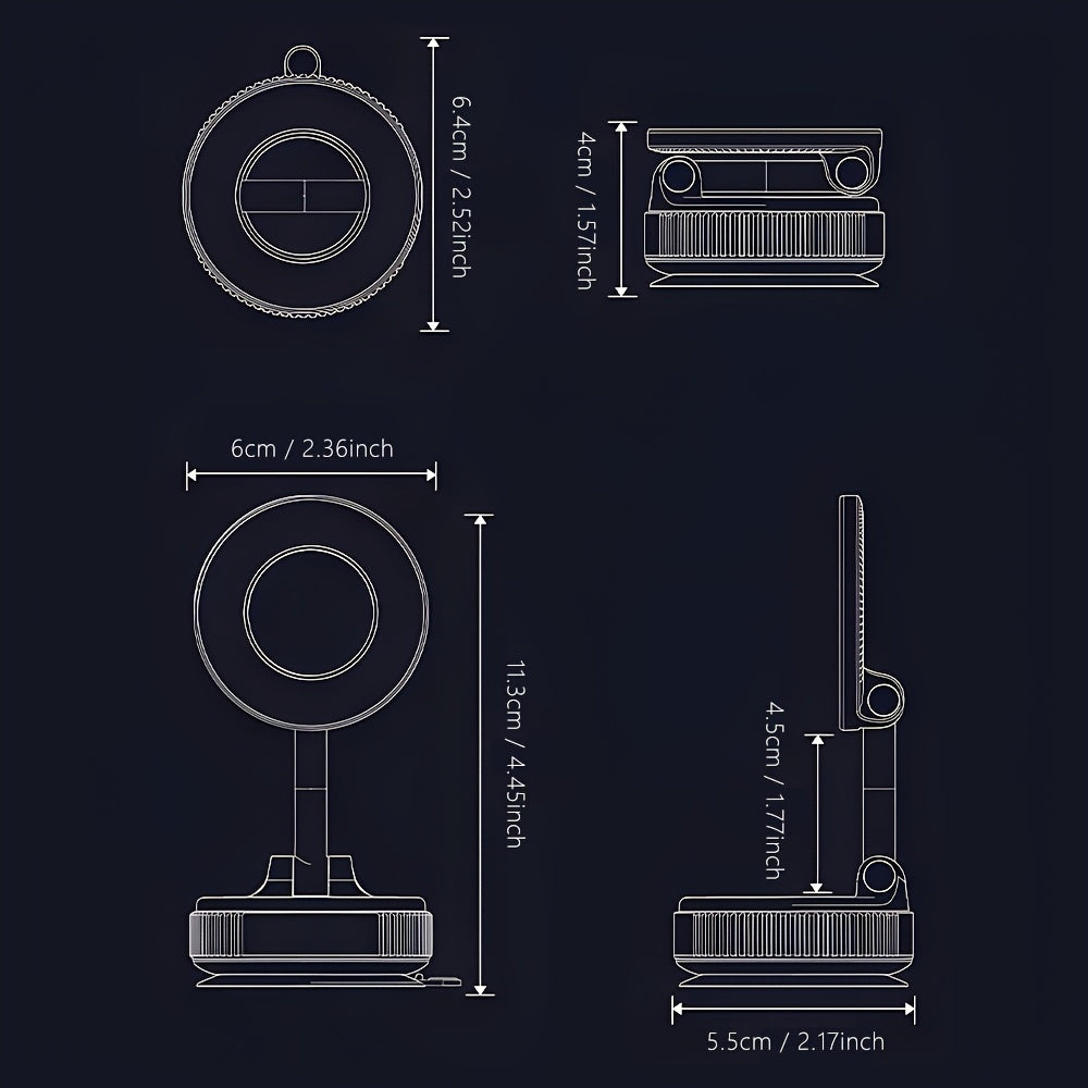 Vacuum adsorption bracket magnetic phone holder with 360-degree rotation. Compact, lightweight, and suitable for all smartphones, including iPhone 16/15/14/13/12. Can be used in the car