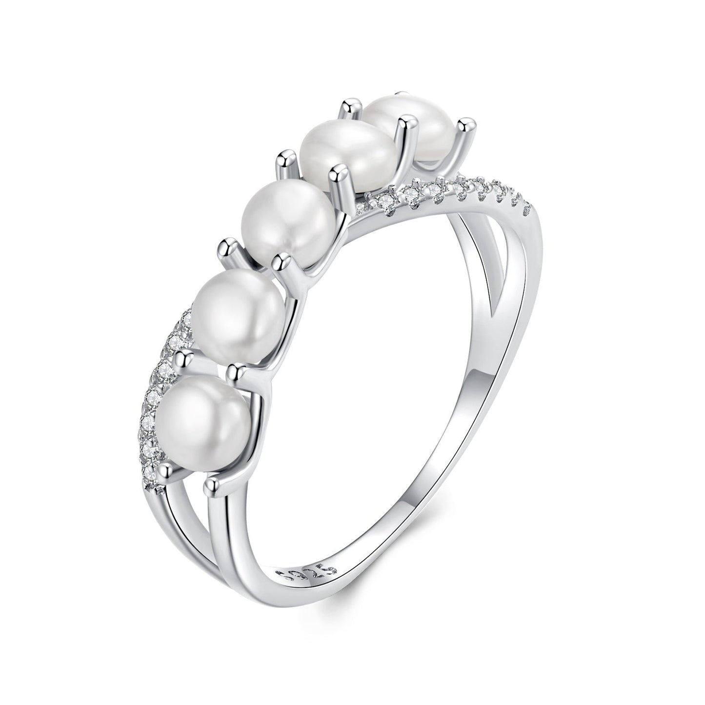 Celebrate a special occasion with this elegant women's anniversary ring, showcasing a stunning infinity symbol design crafted from 3.2 grams of 925 silver and adorned with lustrous freshwater pearls. This versatile piece is ideal for daily wear or as a