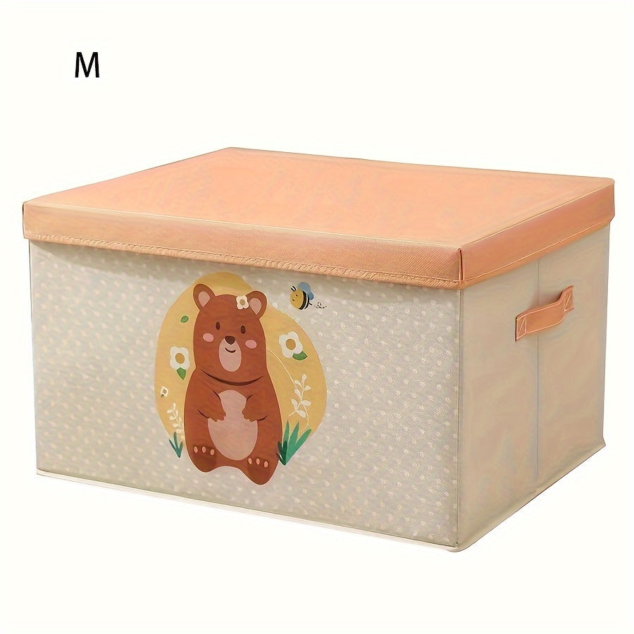 Large Capacity Fabric Storage Box with Lid featuring Cute Cartoon Bear & Dog Design - Dustproof Organizer for Clothes, Quilts - Perfect for Home Use, Under-Bed Storage, and Clothes Organization