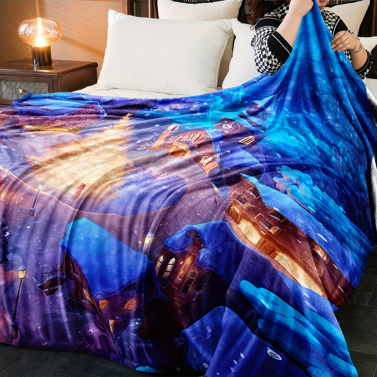 Soft plush throw blanket with an anime theme, perfect for adding a contemporary touch to any room. This all-season cozy and lightweight blanket is ideal for the bedroom, living room, sofa, office, or even camping trips. Made of versatile knitted