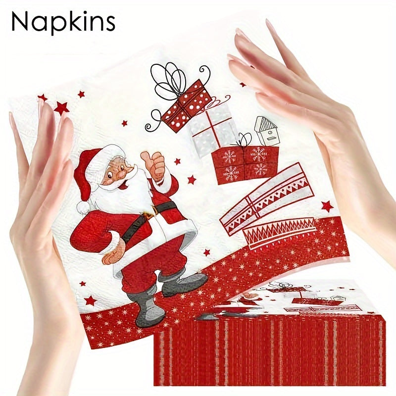 20 pieces of Christmas napkins featuring Santa Claus for the festive season. These disposable paper napkins are perfect for holiday gatherings, cocktails, and Christmas dinners.