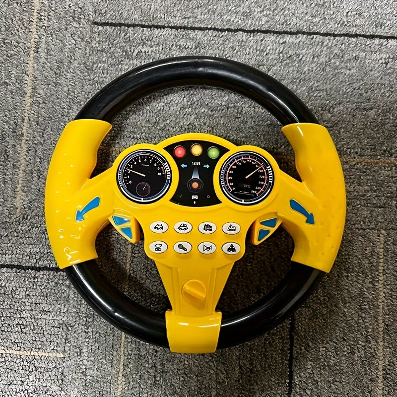 A toy steering wheel for cars made of ABS resin, available in various colors. Batteries not included.