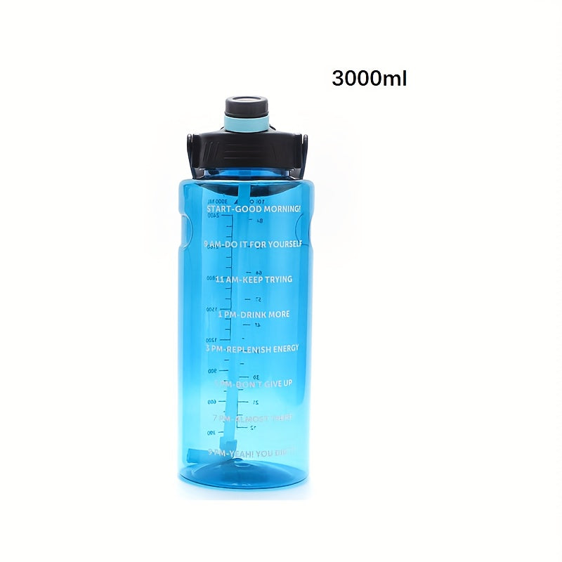 Large clear plastic water bottle with motivational sports design for various activities - camping, hiking, fitness, and home use. Makes a perfect birthday gift. Available in 1100ml, 1500ml, 2000ml, and 3000ml sizes.