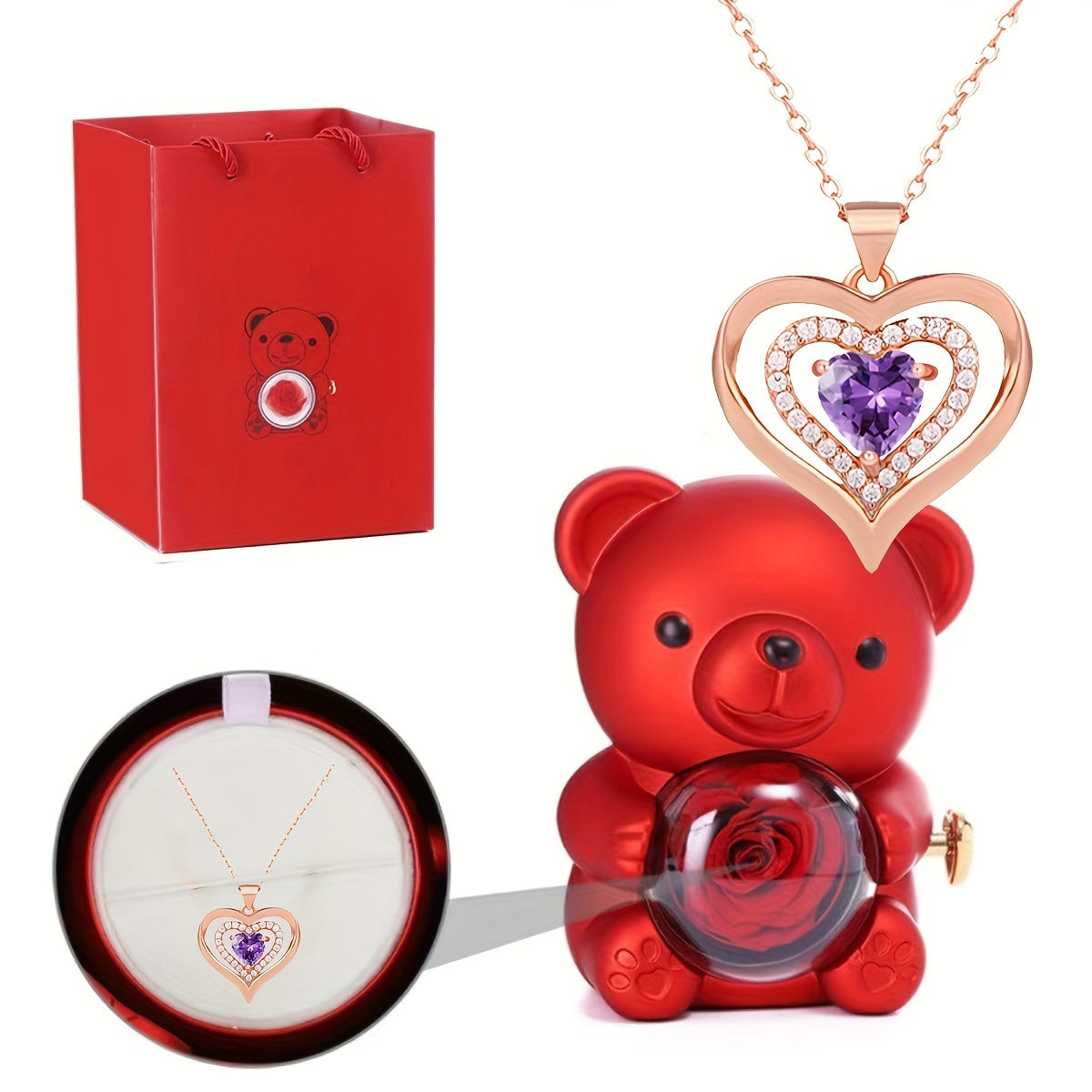 Give the gift of eternal love with our Rose Gift Box containing a Double Heart Diamond Pendant Necklace - the ideal jewelry for Mom, Wife, Daughter, Girlfriend. Perfect for Christmas, Valentine's Day, Anniversaries, Mother's Day, Birthdays, Weddings, and