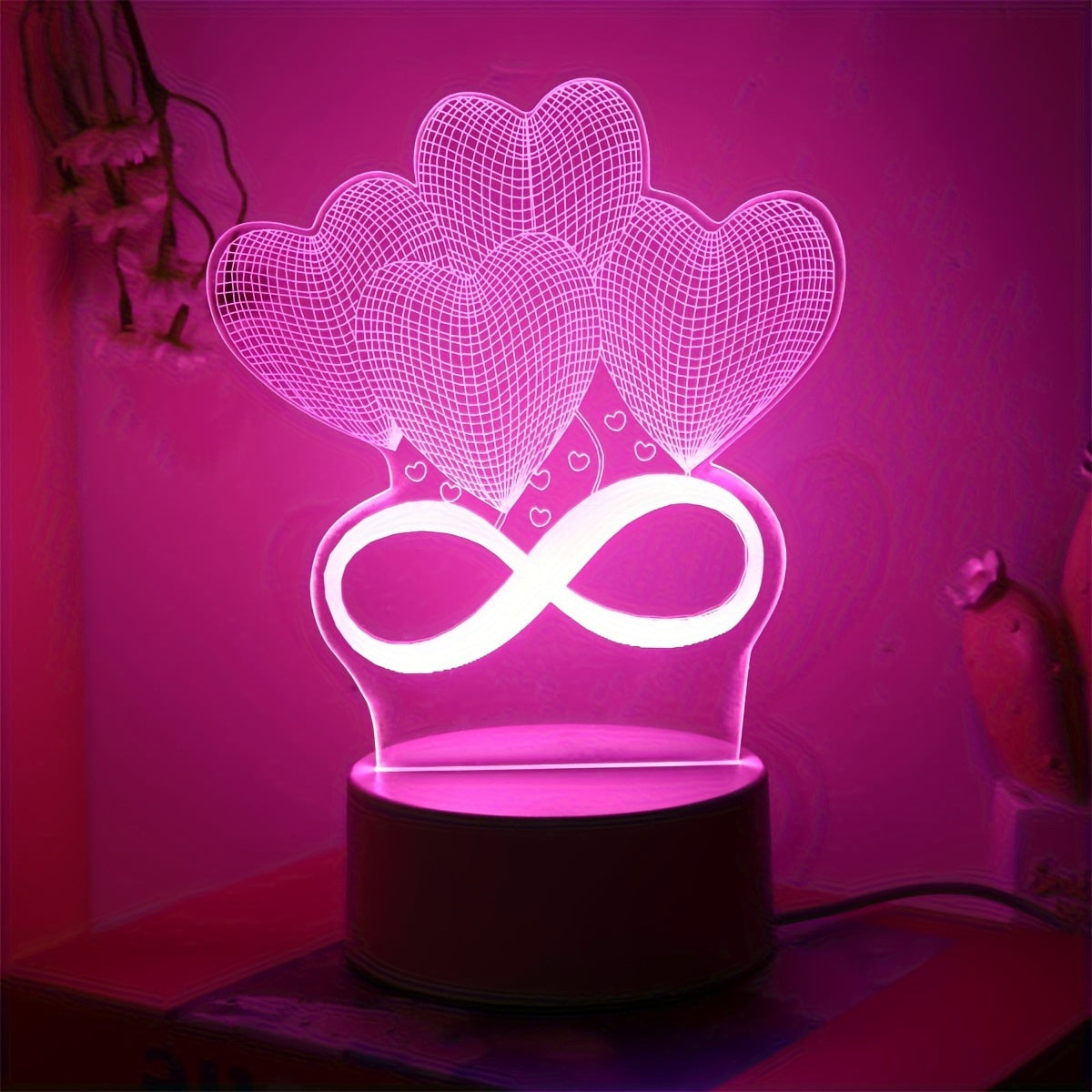 Pink Love 3D LED Night Light for Bedroom Decoration